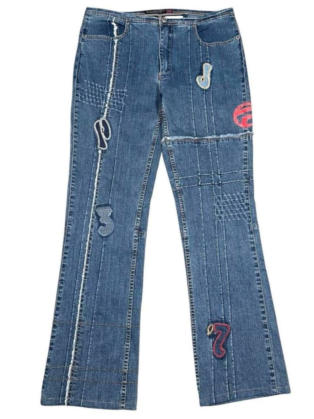 Y2K Pepe Jeans London Patchwork Cutout Low Rise Denim Jeans Blue Size 11